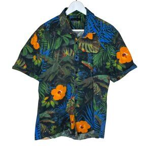 Nocturnal Men's Short Sleeve Gray Hawaiian Print Button-Up Shirt,  Size XL